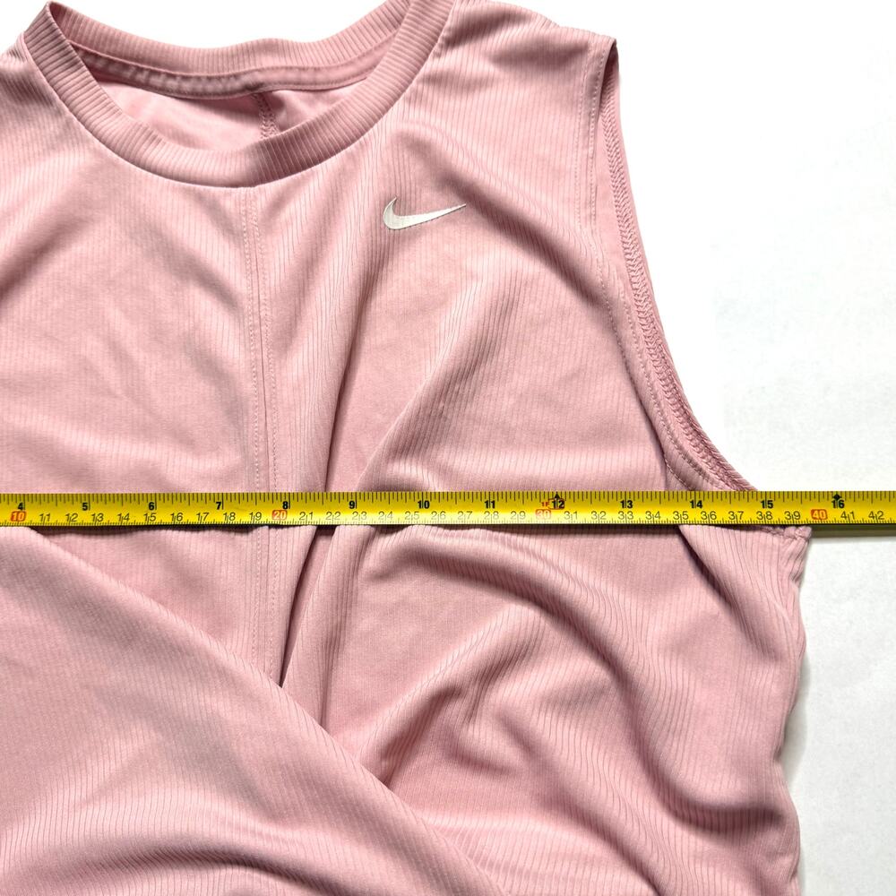women Pink Nike DRI-FIT Ribbed twist front crop activewear shirt size large - Picture 5 of 8